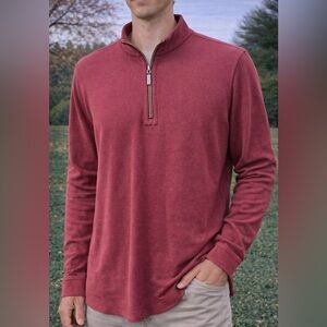 -Tommy Bahama Maroon /Tan Accents 1/4 Zip Cotton Warm Golf Sweater 3XL